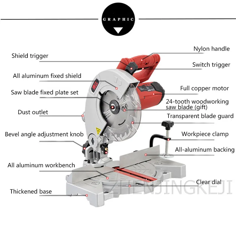 7 Inch Aluminum Sawing Machine Wood Cutting Machine Portable Miter Saw Multifunction Sawing Machine Multi-angle Cutting Machine