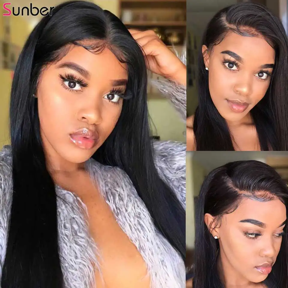 Бразильский прямой парик Sunber на сетке спереди кожа плавится Remy человеческие