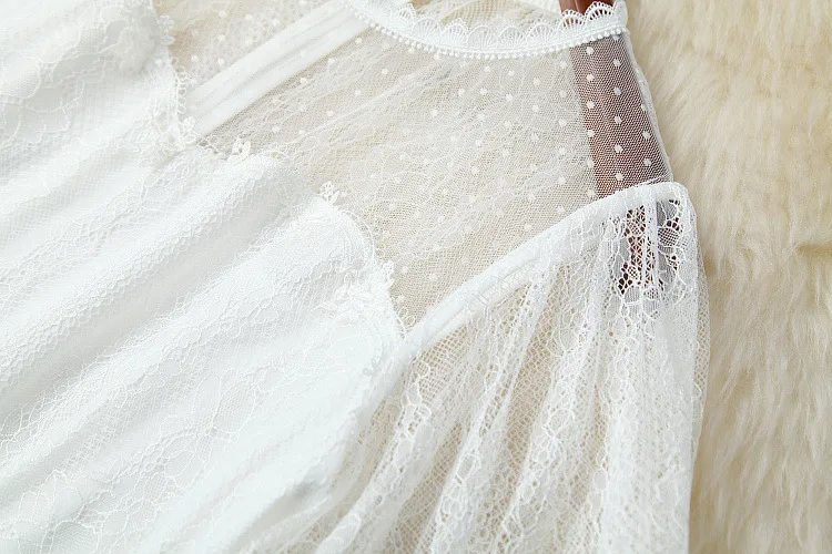 

European and American women's wear for spring 2021 Short sleeve trumpet sleeve lace embroidery Fashion pleated dress