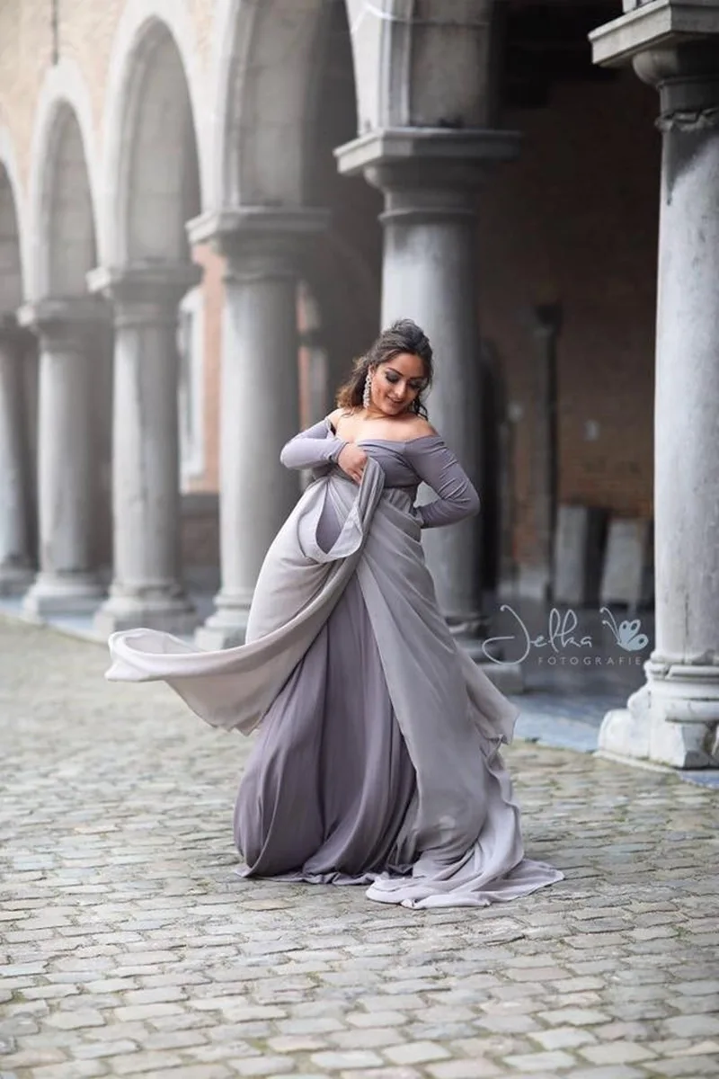 Трикотажное платье для беременных с длинным рукавом фотосессии длинное