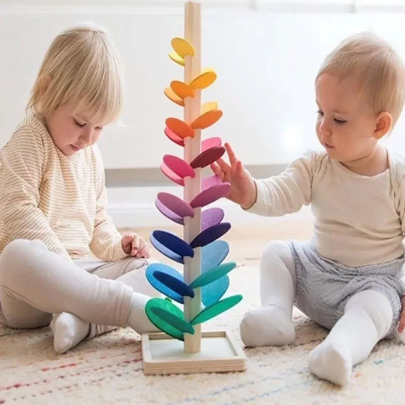 

Montessori Baby Wooden Spelling Building Blocks Petal Tree Toy Rainbow Ball Children's Small Track Educational Toy for Kids Gift
