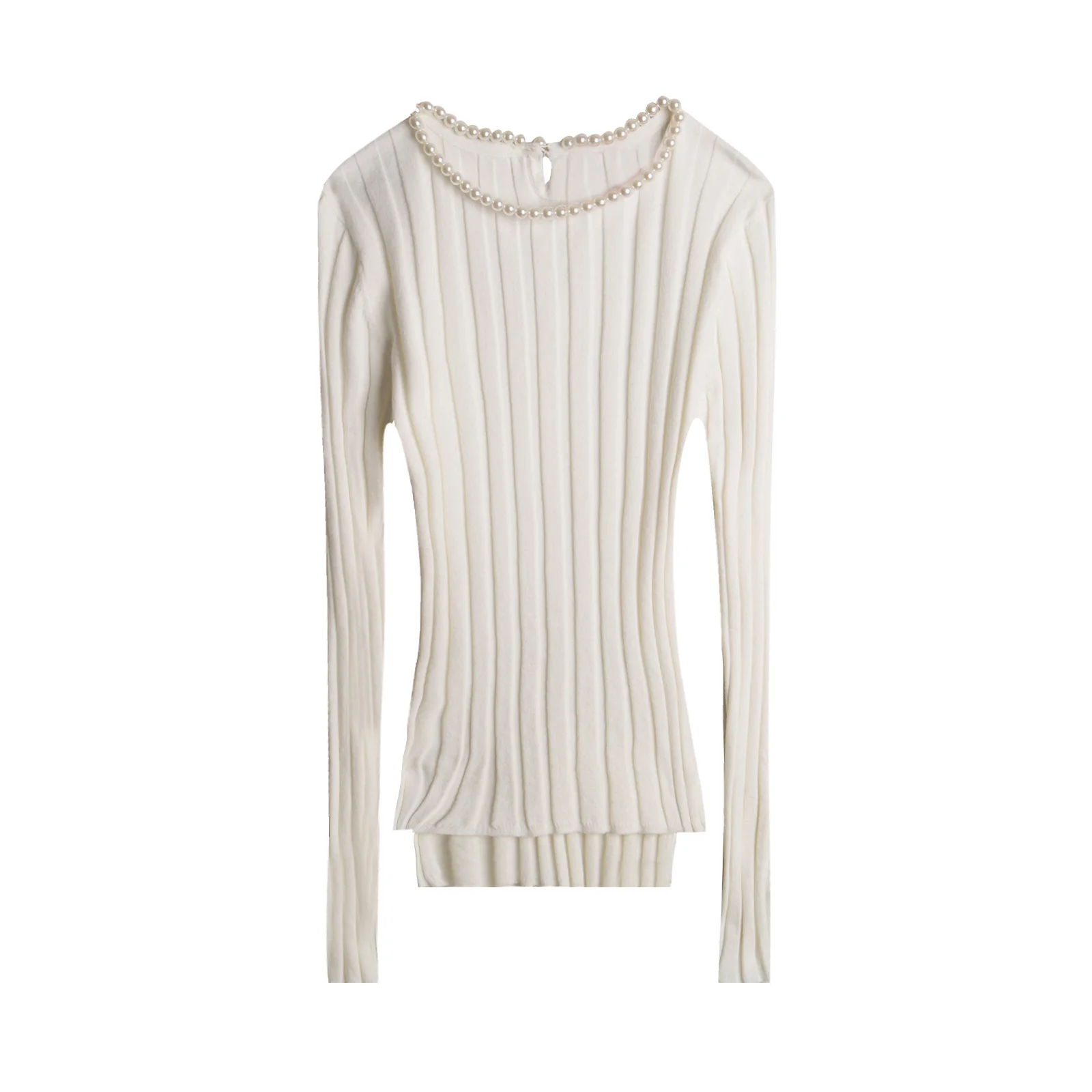 

HarleyFashion New Fall Skinny Style Pearl O-neck Long Sleeve Plain Red/White/Black Stretchy Knitting Casual Pullovers Sweater
