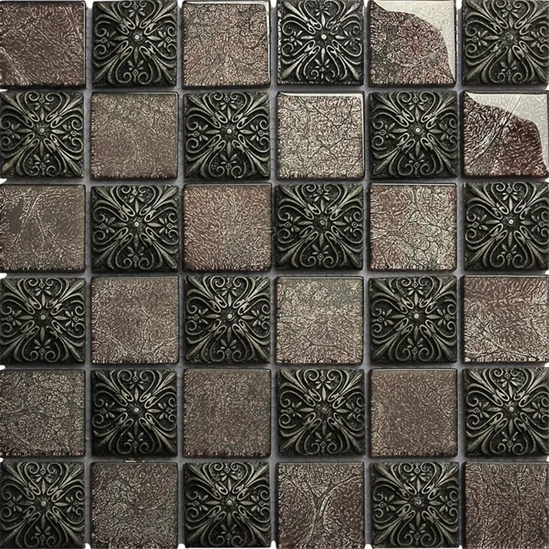 Мозаичная плитка из полимерного стекла винтажная черно серая для кухни ванной