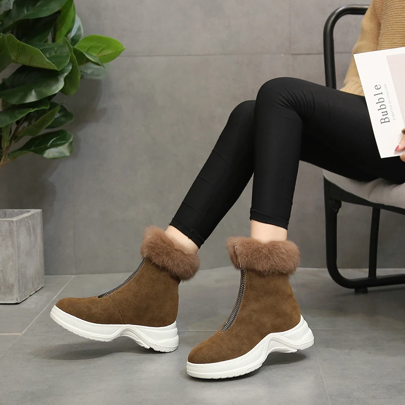 MYCOLEN/Брендовые женские ботинки до середины икры из флока на молнии с коротким