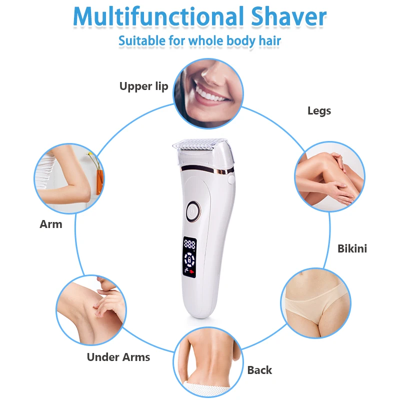 

USB rechargeable electric shaver painless ladies shaver bikini trimmer full body waterproof LCD display wet and dry