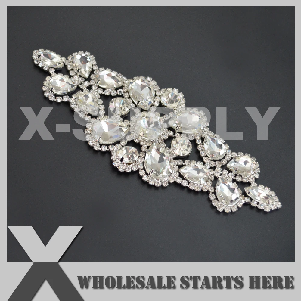 

(1pc/lot) Sparkling Crystal Silver Bridal Sash Accessories Crystal Rhinestone Applique Embllishment Patch, X12-0080