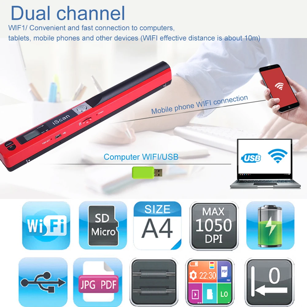 Portable Document Image Scanner Easy to operate for PDF/JPG Battery Operated Small | Компьютеры и офис