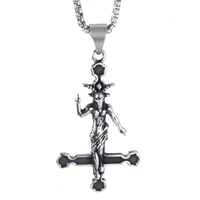 elfasio men stainless steel pendant necklace baphomet goat inverted cross jewelry satanic satan demon devil lucifer pendant