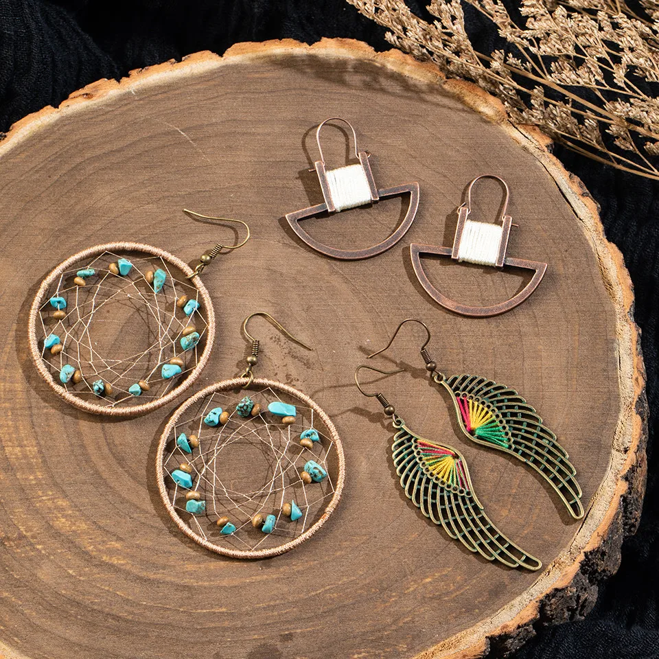 Conjunto de brinco de folha de flor grande do vintage Declaração de jóias feminino Bohemia étnica entrega de bronze longa brincos pendurados para mulheres