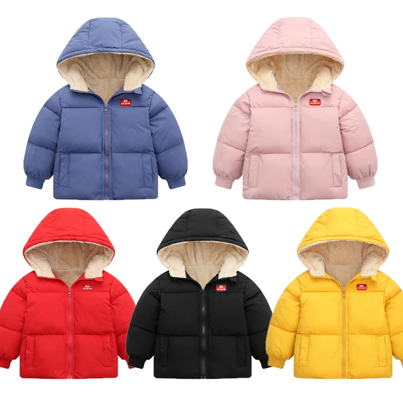 

Зимняя Детская куртка с капюшоном, повседневная, однотонная, плотная и Вельветовая, короткая куртка для мальчиков и девочек, От 1 до 5 лет