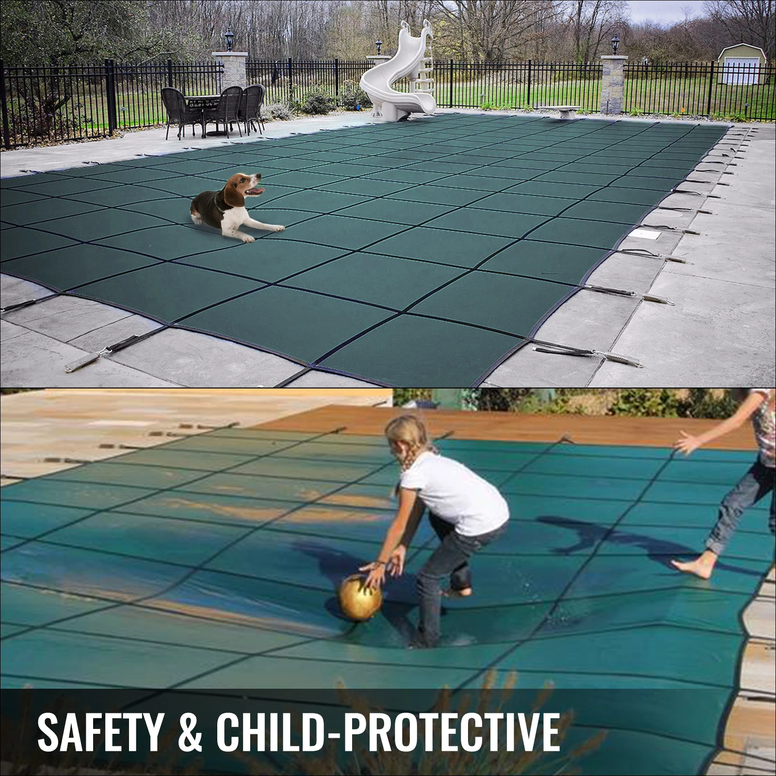 VEVOR-cubierta de seguridad para piscina, malla verde s&oacute;lida, rectangular, para el hogar, Invierno-3