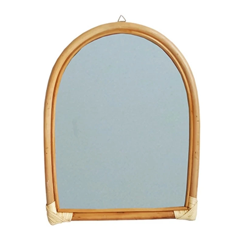 

HAEGER Rattan Hanging Wall Mirror Innovative Art Dressing Makeup Mirrors For Entryways Bathroom Craft Photo Props