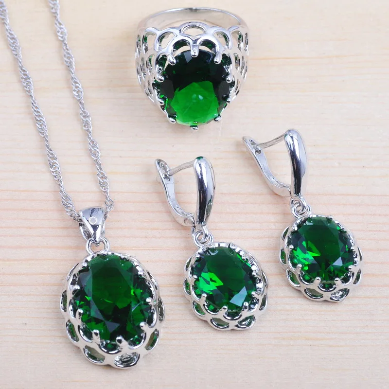 Потрясающие Женские Ювелирные наборы Свадебные серебро зеленый цирконий серьги