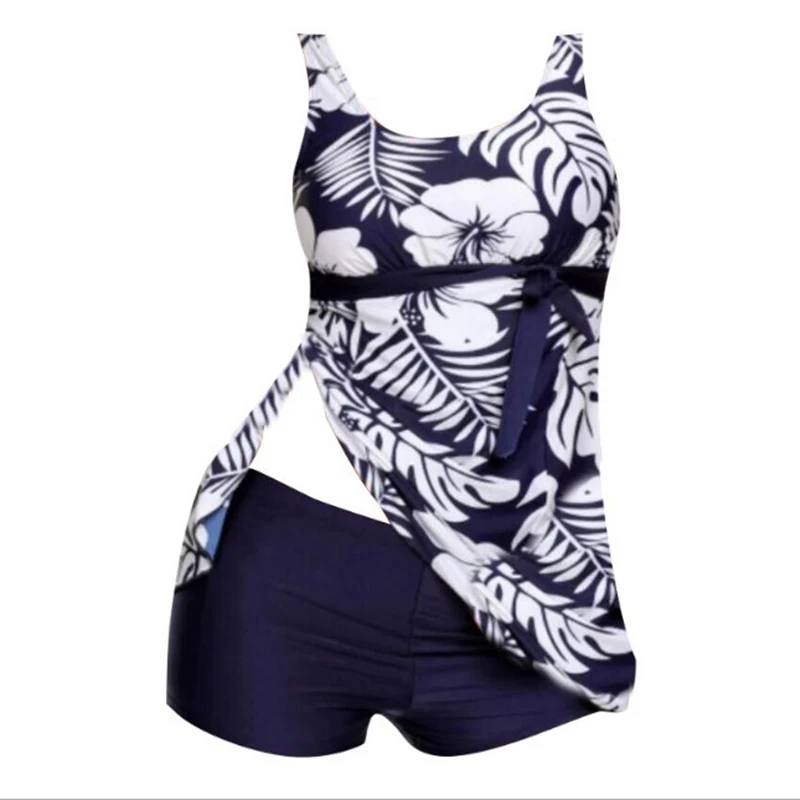 Купальник-танкини с принтом в виде голубых листьев плюс размер женский купальник