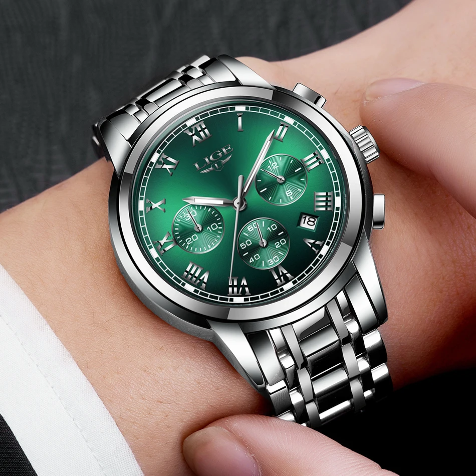 Часы наручные LIGE Мужские кварцевые модные брендовые Роскошные деловые