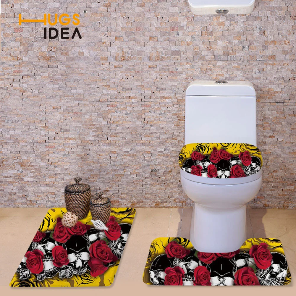

HUGSIDEA Bath Accessories Rugs Washroom Carpet 3PCS Beautiful rose Brand Design Toilet Seat Cover Home Decor Door Rug Set 2021