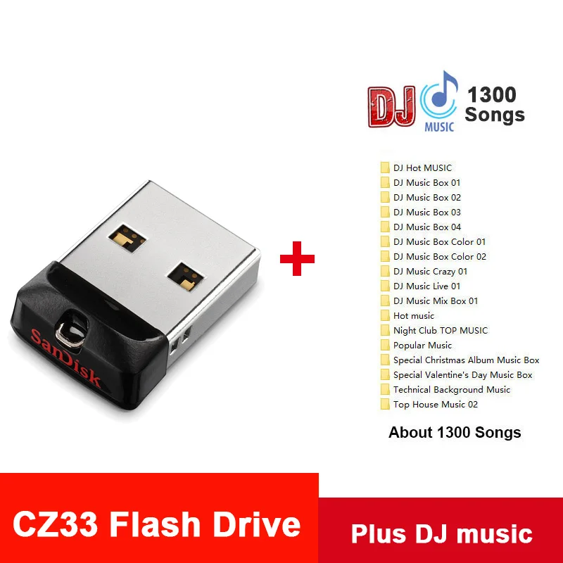 CZ33 Plus DJ MUSIC Флеш-накопитель sandisk Cruzer, 16 ГБ, 32 ГБ, 64 ГБ, автомобильный стерео флеш-накопитель, брелок, карта памяти, крошечная, подходит для DJ, музыка, U диск, Cle, USB флешка - Цвет: CZ33 Plus DJ MUSIC