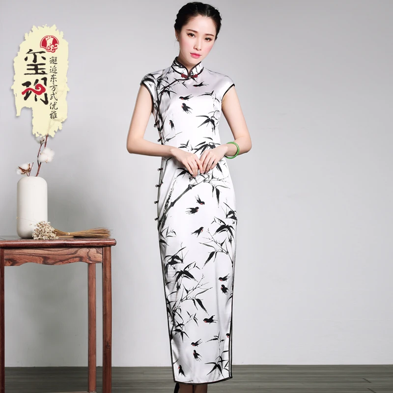 

blockbuster high-end long silk qipao fashion restoring ancient ways of cultivate morality improvement woman dress