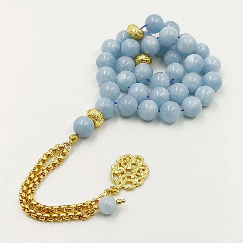 Natural Aquamarines stone New Style tasbih Bracelets Man's misbaha Special islam Gift for muslim 33 45 66 99 gold prayer beads
