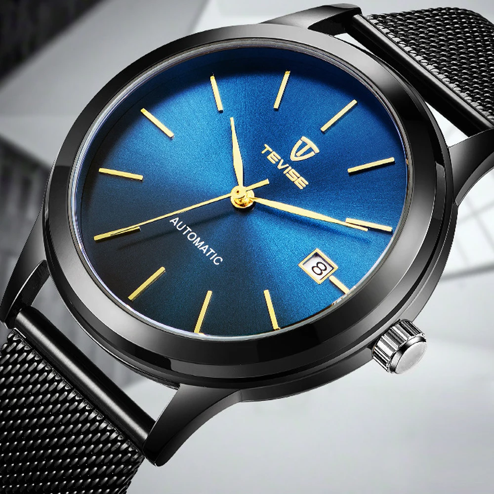 Новые автоматические механические часы TEVISE водонепроницаемые сетчатые мужские
