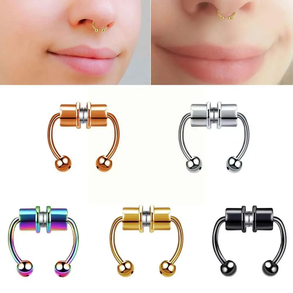 

1pc Steel Fake Nose Ring Clip Fashion False Piercing Non Magnet Septum Fake Piercing Ring Nose Gifts Piercing Jewelry E5r5