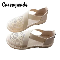 careaymade hotsalegentle fairy style flat closed toe shoesnew artistic lace hollow out flowers womens sandalsfltas shoes