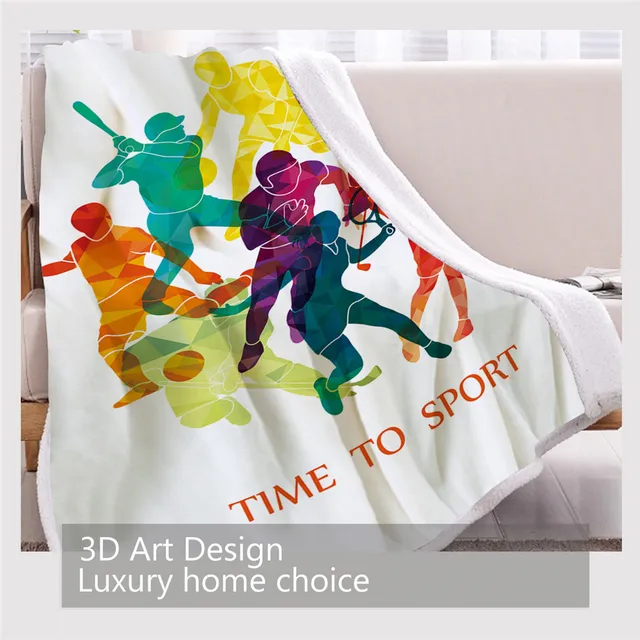 BlessLiving Time to Sport Blankets For Bed Colorful manta Football Basketball Soft Blanket for Teen Hockey Box Golf Tennis Plaid 3