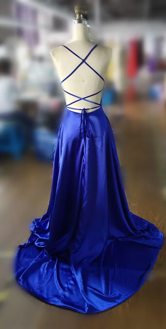 Royal Blue-61 Сексуальное Красное Атласное Вечернее платье, стильное платье с разрезом и открытой спиной, платье для выпускного вечера, синие вечерние платья, вечерние платья на выпускной, зеленое Abiye robe femme - Цвет: Royal Blue-61
