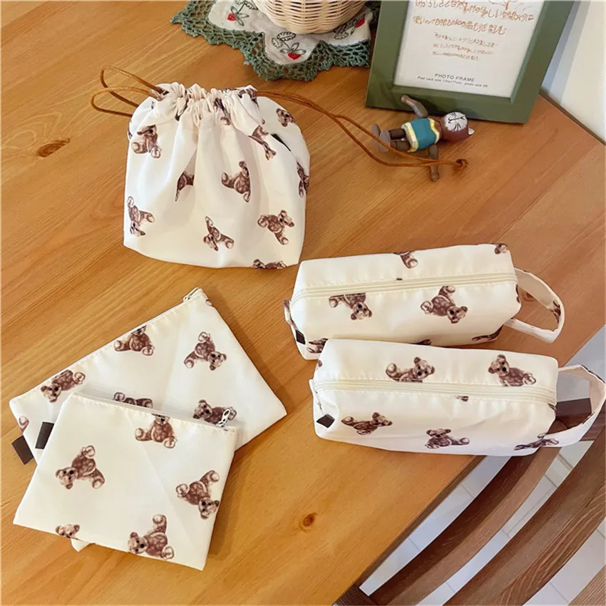 

New Bear Cute Pencil Case For Women Travel Makeup Toiletries Storage Pouch Kawaii Bears School Office Stationery Supplies