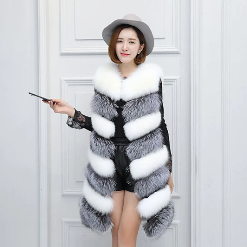 

Winter Warm Coat Women Long Vest Faux Fox Fur Vest Female Slim Patchwork Color Matching Faux Fur Vest Girls жиле кђѬка зимняя