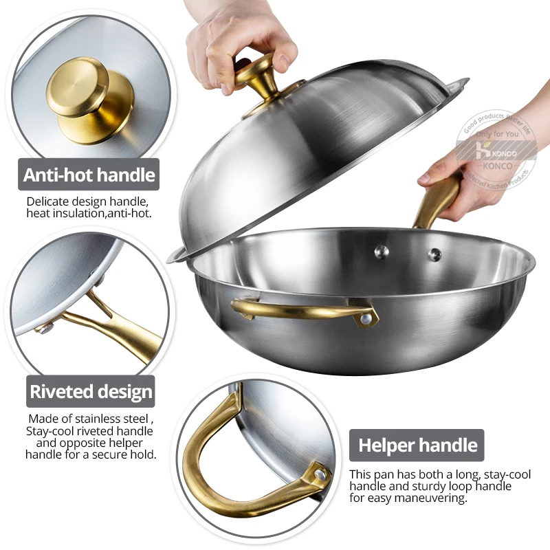 Konco 304 Нержавеющая сталь антипригарный Пособия по кулинарии горшок без покрытия