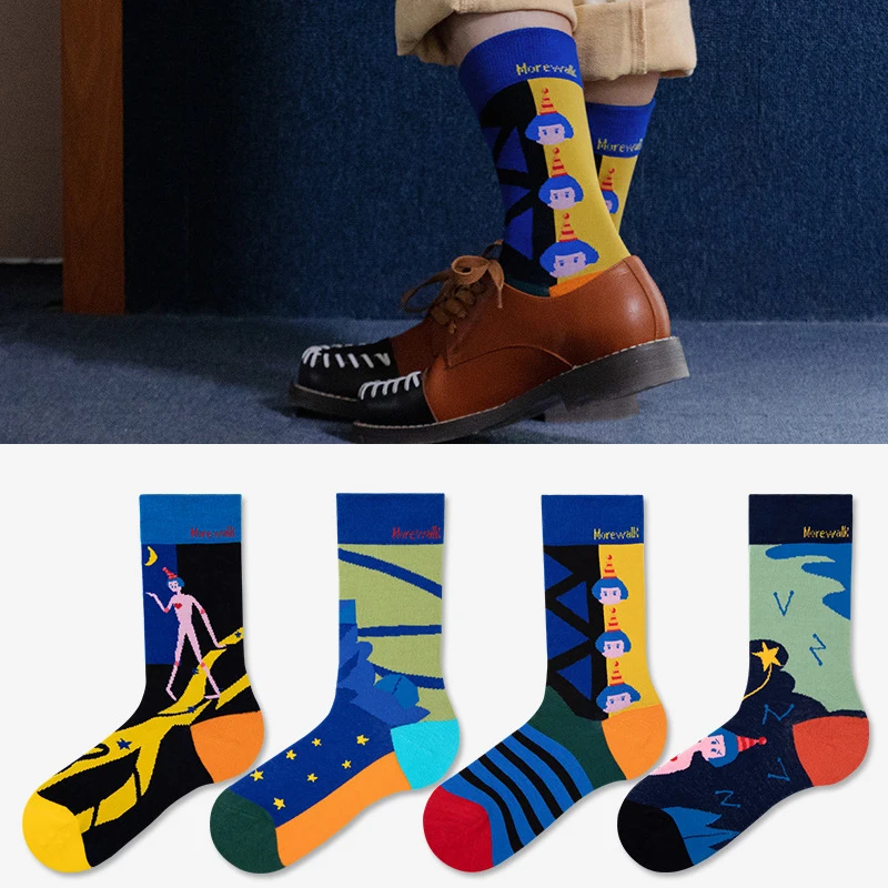 

2021 Star Chaser Korean Cartoon Cute Tube Socks Female Pure Cotton College Style Illustration Fashion Socks
