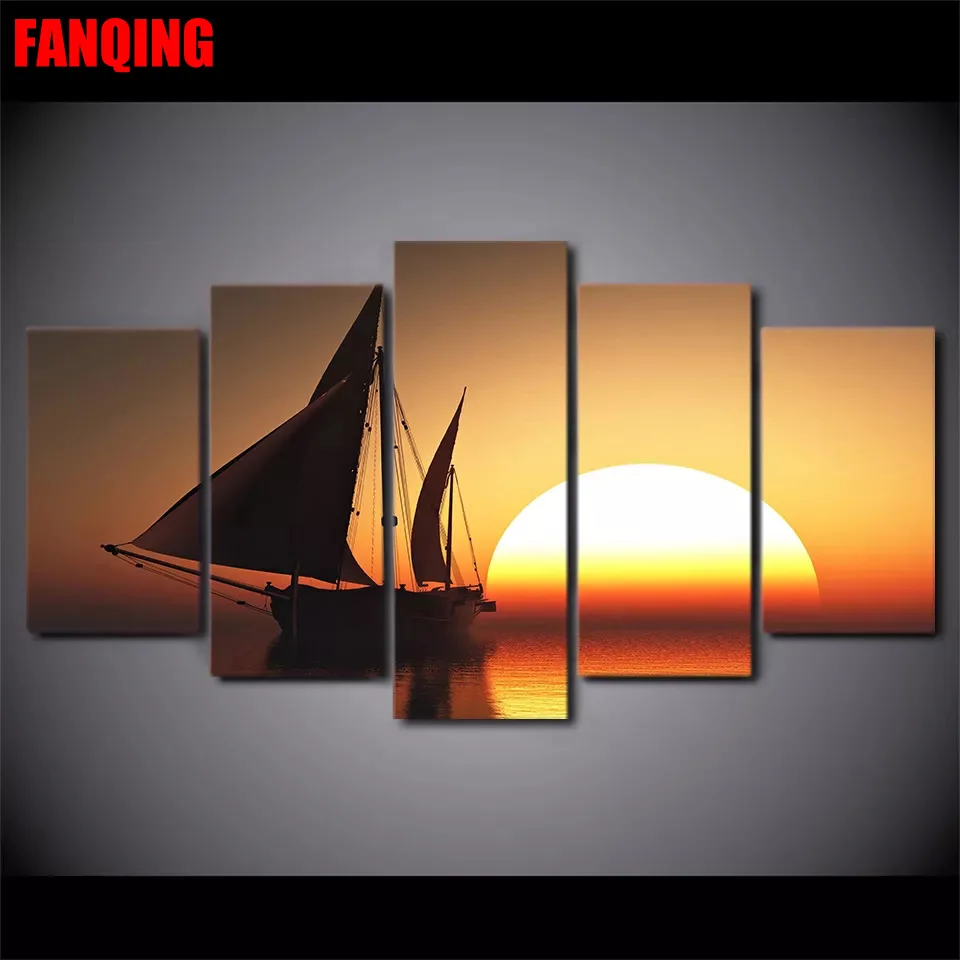

Full Square/Round Drill 5D DIY diamond painting 5pc Sailing boat Pictures mosaic Diamond Embroidery Wall Arts