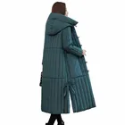 Женская зимняя стеганая куртка, винтажная длинная свободная парка с капюшоном, однобортная Толстая теплая верхняя одежда, KW347, 2020