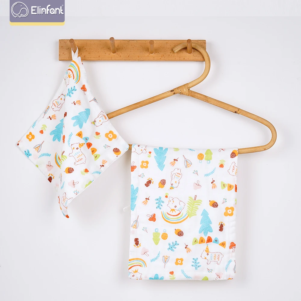 

Elinfant 2 Pcs/set 6 Layers Cotton Baby Face Towel 25*25cm And 25*45cm Soft Comfortable Washable Muslin Baby Wash Cloth Towel