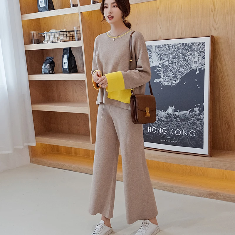 Новинка женский осенне зимний 100% кашемировый шерстяной вязаный теплый костюм