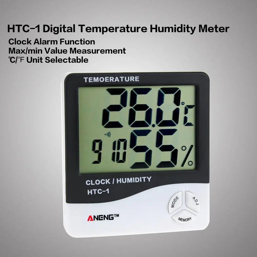Black HTC-1 Thermometer Weather Meteo Station Termometro Digital Thermostat Hygrometer estacion meteorologica Termometr Humidity Meter - Color: Black