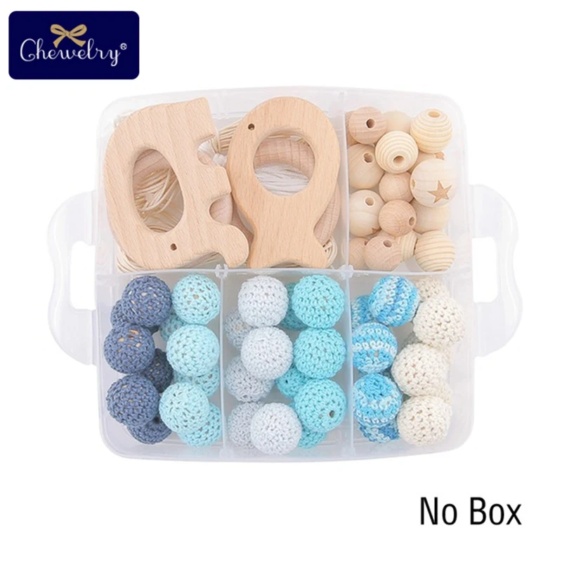 Blue Crochet Set-1 1 набор, детский деревянный прорезыватель, бук, соска, цепь, подвеска, вязание крючком, бисер, сделай сам, браслеты для кормления, деревянное кольцо, BPA бесплатно, детские игрушки для прорезывания зубов - Цвет: Blue Crochet Set-1