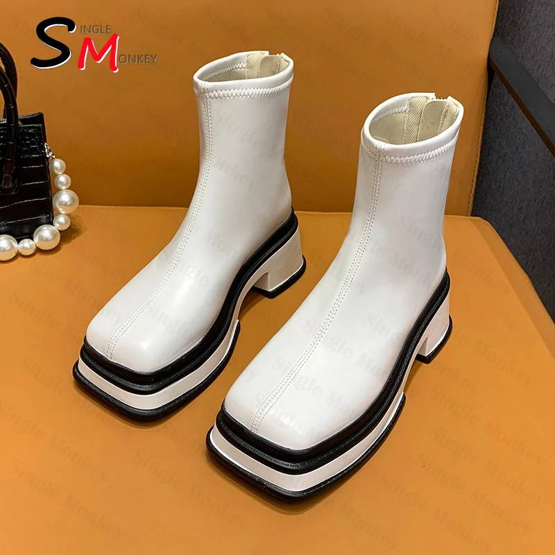 

Mid Heels Platform Casual Women Shoes 2021 Winter Fashion Gladiator Chunky Motorcycle Boots Designer Ankle Goth Chelsea Boots