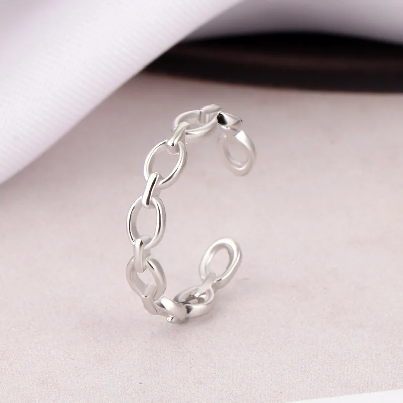 Простое античное серебряное звено цепочка геометрическое Открытое кольцо на