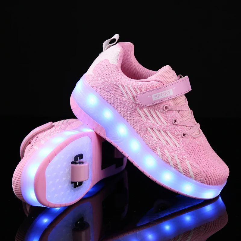 

Kids LED usb charging roller shoes glowing light up luminous sneakers with wheels kids rollers skate shoes for boy girls