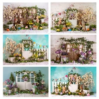 spring flowers rabbit eggs easter wood door photography backdrops children birthday photographic studio photo backgrounds props
