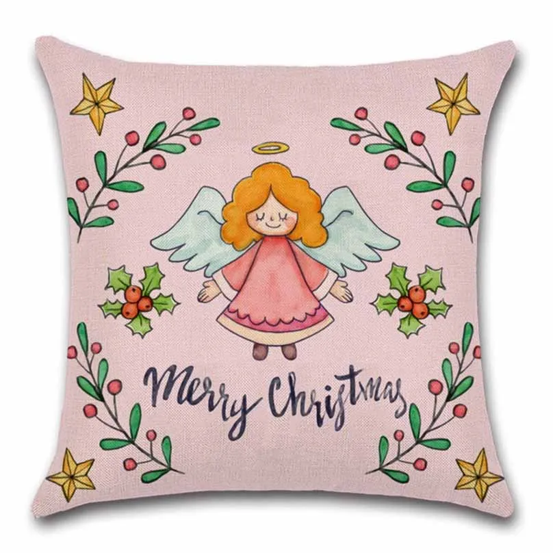 

Cartoon Christmas Angel print Linen Polyester Cushion cover Pillowcase Decoration for home sofa Car chair kids Girl bedroom Gift