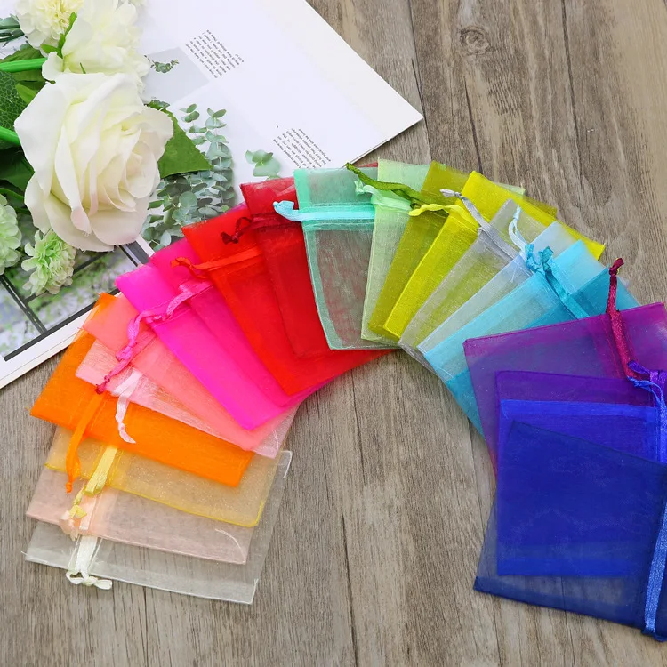 100pcs 5x7cm 7x9cm 9x12cm Organza Bags Wedding Party Candy Cake Gift Box Packaging Jewelry Display Drawstring Pouches | Дом и сад