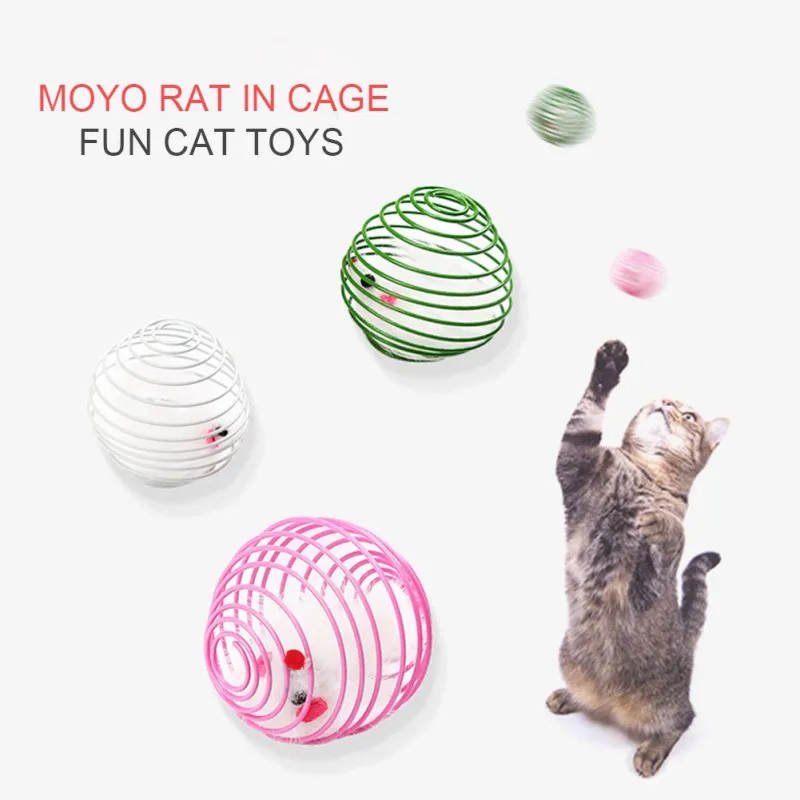 

Pet Cat Self- Wirhi Toys Stretch Steele Elastic Cage Mouse Toy Artificial Cat Teaser Toy Pet Supplies Random Color
