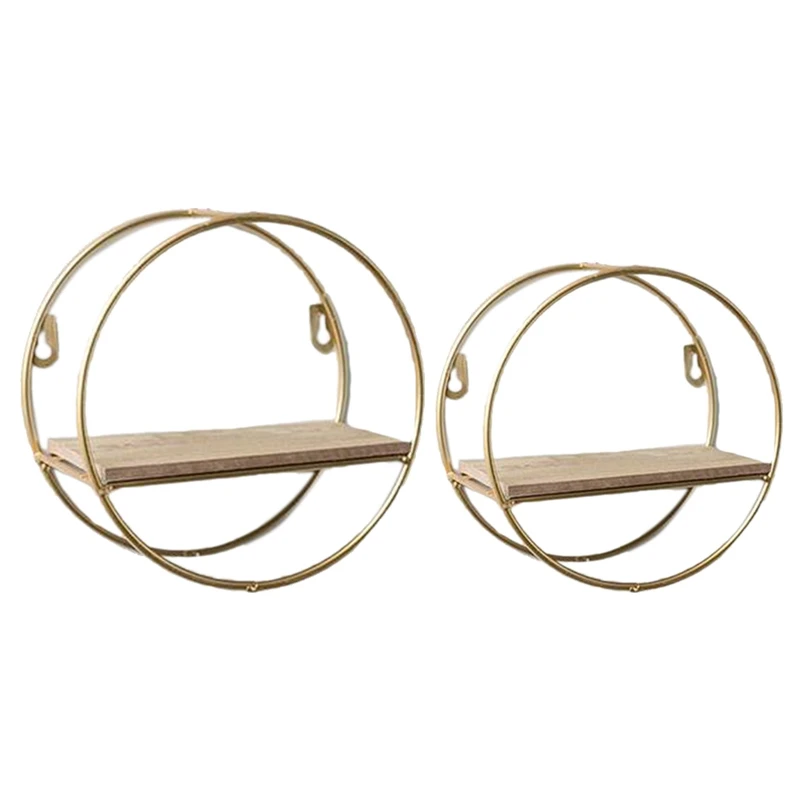 

Nordic Gold Iron Round Wall Hanging Storage Rack Shelf Wall Decoration Living Room Decor