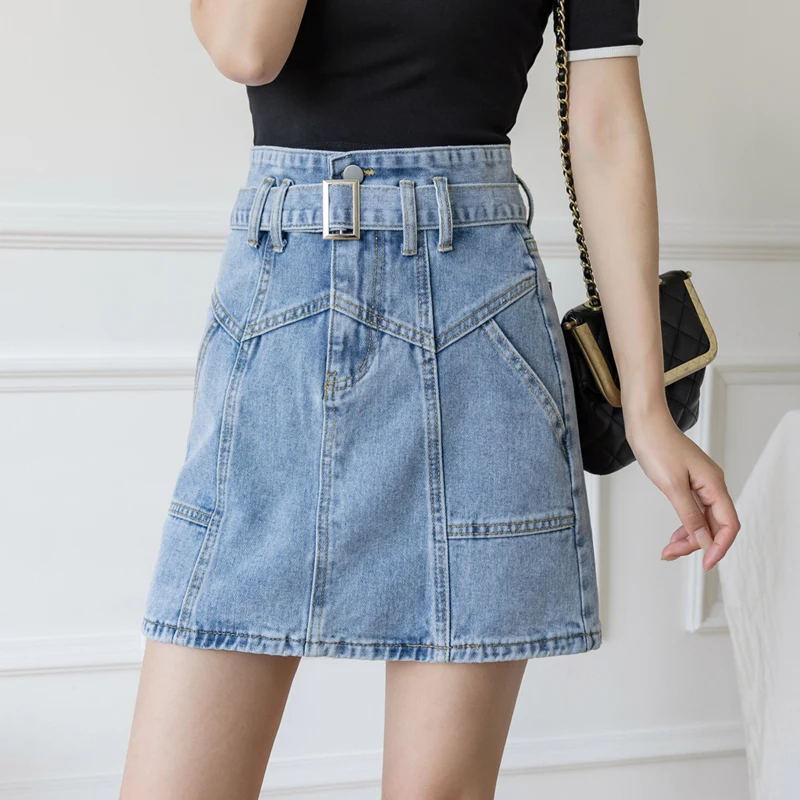 

Летняя женская джинсовая юбка, Новая повседневная модная Ретро Юбка в стиле Харадзюку литературы и искусства с высокой талией, Женская Студ...