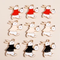 10pcs 2323mm enamel clock rabbit charms for earring bracelet making accessories easter bunny charms pendants diy jewelry making