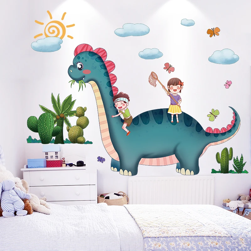 Наклейки на стену с динозаврами DIY Мультяшные Животные Дерево настенные наклейки