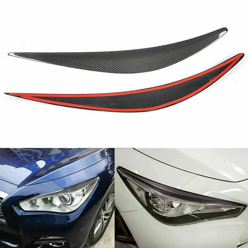 

Carbon Fiber Front Headlight Eyelids Eyebrows Cover Trim for Infiniti Q50 2014-